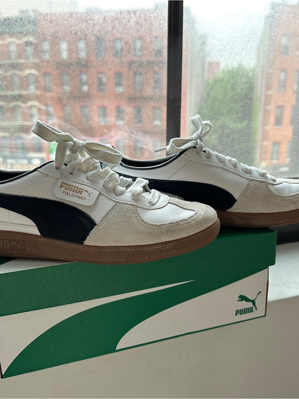 Puma Palermo White Black Suede-Trim Sneakers